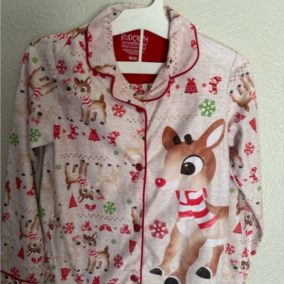 RUDOLPH THE RED NOSE REINDEER kids 2 piece all over print button up pijama set-M - Picture 4 of 9